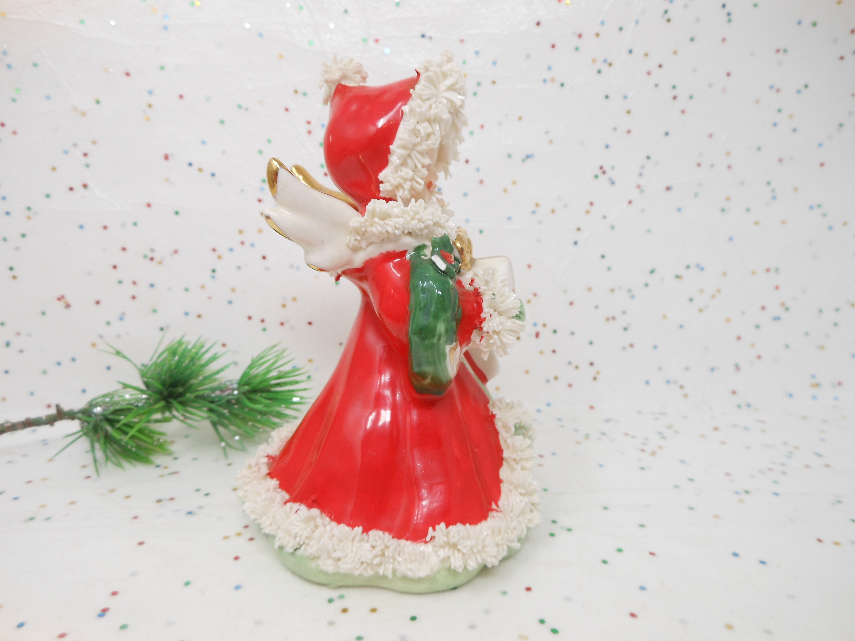Vintage NAPCO Christmas Angel Girl Red Dress Shopper Spaghetti Ceramic