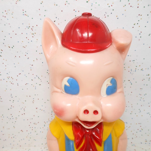 Vintage Piggy Bank IDEAL USA Pinnk Hard Plastic Anthropomorphic Pig Kitsch Clutter Decor Mid Century *as is*, AtomicShackToo