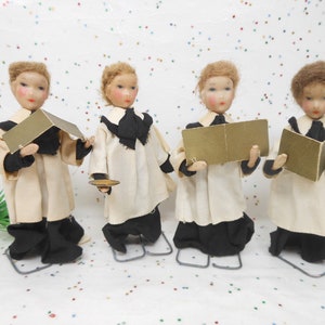 Vintage GERMANY Wax Choir Set Fuzzy Hair Easter Christmas LOT 4  Figurine Early Mid Century *As Is*, AtomicShackToo