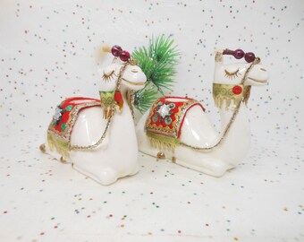 Vintage HOLT HOWARD Christmas 1960 Camel Ceramic Candle Holder Set Pair 6416 Japan Nativity Mid Century *FLAWS*, AtomicShack.com