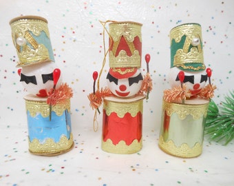 Vintage Christmas Drummer Boy Soldier JAPAN Foil Cardboard Tree Ornament LOT 3 Kitsch *as is*  Mid Century, AtomicShackToo