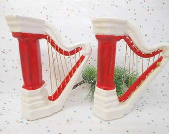 Vintage Christmas Valentine Ceramic Red White Salt Pepper Shaker Set Harp Figural Japan Mid Century Gift, AtomicShackToo