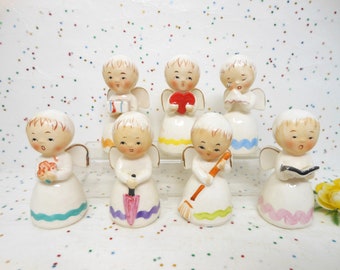 Vintage Angel Set LOT 7 Mondays Child Nursery Rhyme Day of Week Girl Ceramic Children Poem Mid Century, AtomicShackToo