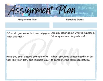 Assignment Plan | Educational Printable | Help your child with assignments, homework or project work | Blue