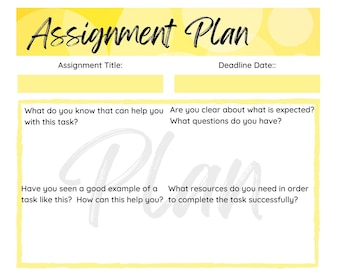 Assignment Plan | Educational Printable | Help your child with assignments, homework or project work | Sunshine theme