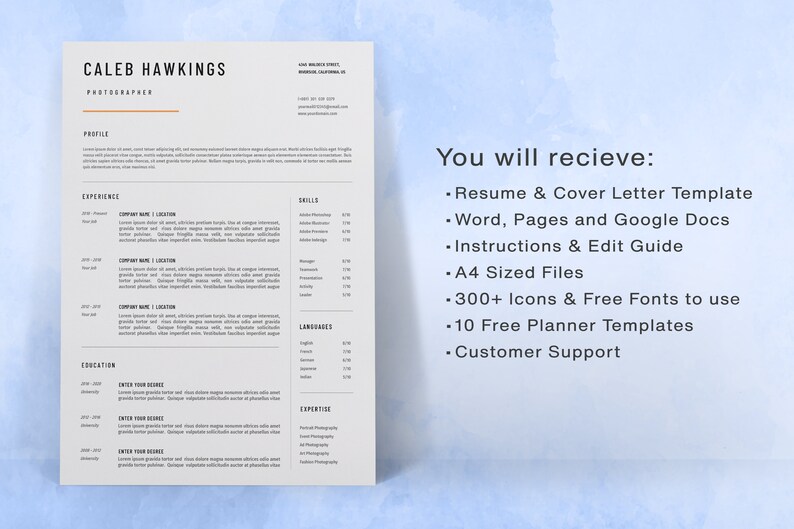 Simple Resume Template for Word, Pages and Google Docs, Modern Resume ...