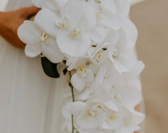 Ramo de boda de orquídeas, ramo de novia, ramo de novia, flor de novia, flores de boda, ramos de dama de honor, flores artificiales
