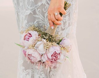 Bouquet Da Sposa Con Rose E Peonie Artificiali In Seta, Per Matrimonio O Decorazione Casa - 2