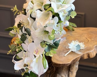 Lily, Calla Lily and Orchid Bridal Bouquet, Wedding Bouquet, Wedding Flower, Bridal Flower, Bridal Bouquet, Artificial Flowers