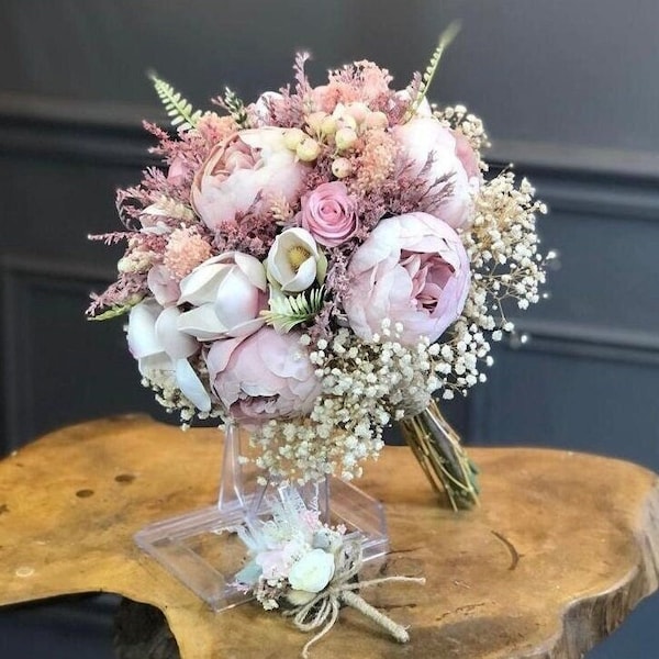 Bouquet de mariée pivoine, bouquet de la mariée, bouquet de la mariée, fleurs de mariage, bouquets de demoiselle d'honneur, fleurs artificielles