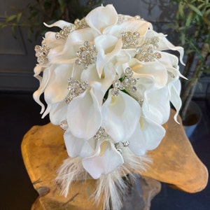 Calla Lilies Crystal Diamante Bride Bouquet, Wedding Bouquet, Bridal Bouquet,Real Touch Calla Lilies Wedding Bouquet, Artificial flowers