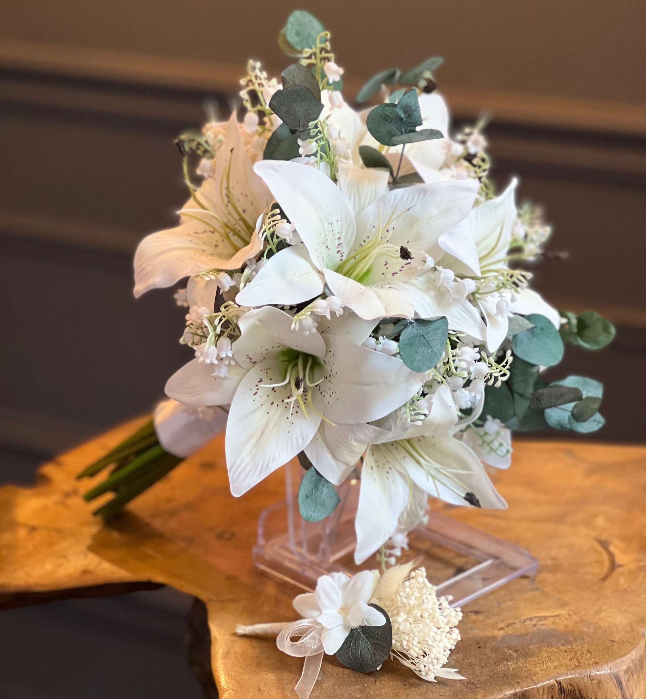 Lily Eucalyptus Arrangement Wedding Bouquet: Artificial Bridal Flowers -  Etsy