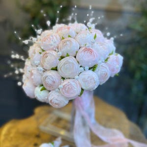 Bouquet de mariée perle pivoine rose, bouquet de mariée perle pivoine rose, bouquet de mariage perle pivoine rose, bouquets de demoiselle d'honneur, fleurs artificielles