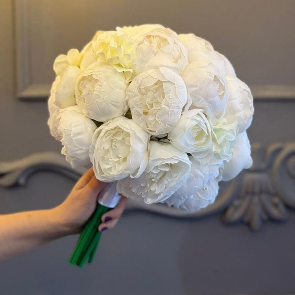 Bouquet de pivoines et d'hortensias, bouquet de la mariée, fleur de la mariée, fleurs de mariage, bouquets de demoiselle d'honneur, fleurs artificielles