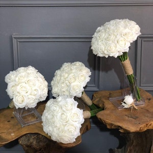 Real Touch Rose Bouquet, White Real Touch Faux Roses Bridal Bouquet, Bride Bouguet, Bride Flower, Wedding Flower, Artificial Flowers