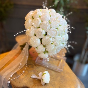 Peony Pearl Wedding Bouquet, Peony Pearl Bridal Bouquet, Wedding Bouquet, Bridesmaid Bouquets, Artificial flowers