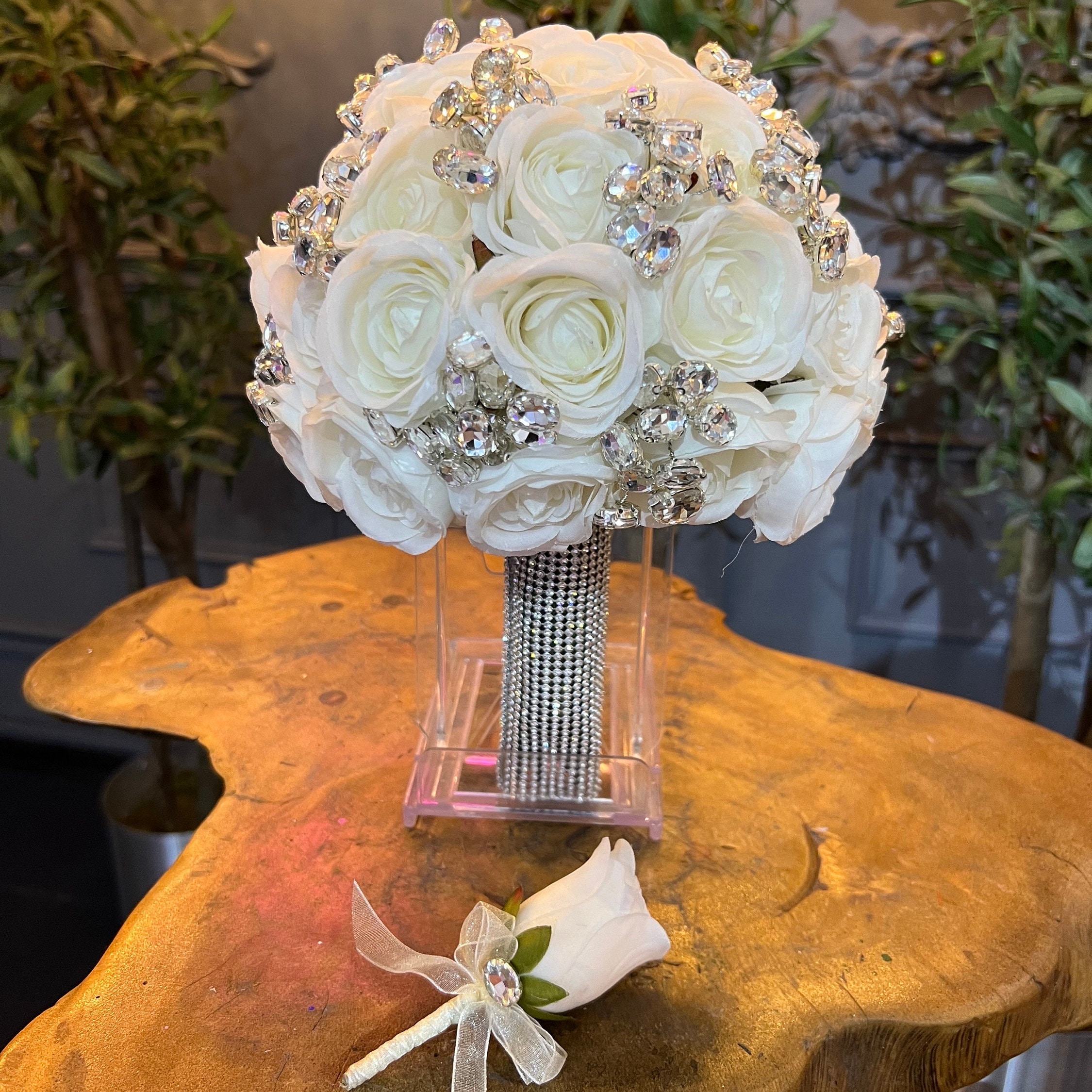 Rose Crystal Diamante Bridal Bouquet: Bling Rhinestone 
