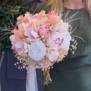 Pink Peony Arrangement Wedding Bouquet: Artificial & Dried Bridal Flowers