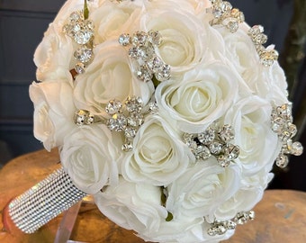 Rose Crystal Diamante Bride Bouquet, Bling Bridal Bouquet With Rhinestone Bridal Bouquet, Bridal Bouquets, Artificial flowers