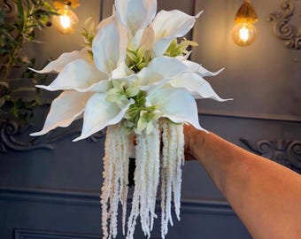 Calla Lilies with Amaranthus Bouquet, Bridal Bouquet, Bride Flower, Artificial flowers