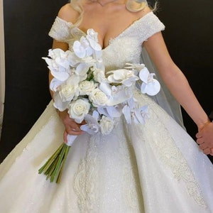 Orchid Rose Wedding Bouquet: Artificial Bridal Flowers