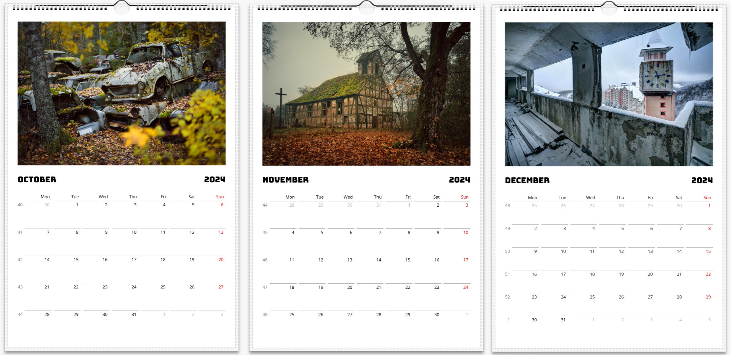 Large Calendar 2024 Abandoned Places, Urbex, Desert Places,