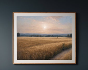 Vintage Wheat Field-Palette Knife Oil Painting Digital Download,Vintage Landscape,Antique Style Art,Printable Vintage Art,Botanical Wall Art