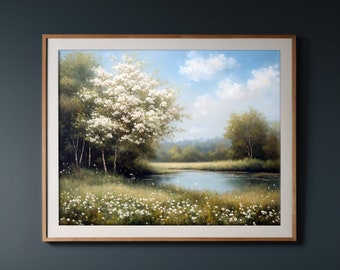 Vintage Wildflower Field-Palette Knife Oil Painting Digital Download,Vintage Landscape,Antique Style Art, Vintage Art,Botanical Wall Art