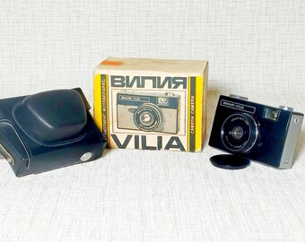 ヴィンテージのVilia 35mmフィルムカメラ、旧ソ連製写真カメラ、レトロ