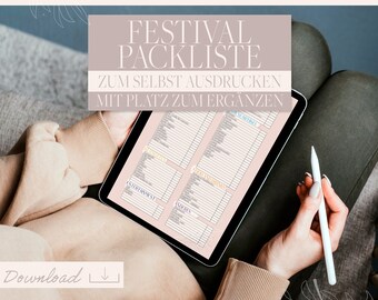 Lista de empaque del festival para descargar digitalmente o imprimir