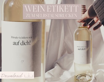 Wein Etikett zum selberausdrucken | Minimalistisches Weinetikett als Geschenk für Freunde | Kleinigkeit zum Mitbringen | Flaschenetikett