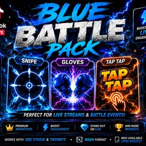 TikTok Live Blue Battle Animations Pack | Snipe Gloves Tap Tap | Stream Effects WebM Overlay