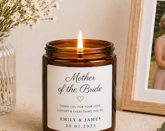 Personalised Mother of the Bride Candle, Wedding Gift, Custom Name Date Soy Wax Keepsake