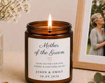 Mother of the Groom Personalised Candle Gift Box, Wedding Morning present for Mum, Custom Name Date Soy Wax, Keepsake with Matches thank you