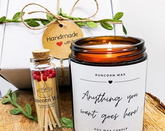 Personalised Soy Wax Candle: Custom Text Gift (Next Day Delivery)