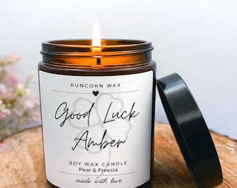 Personalised Good Luck Candle, Custom Scented Gift, New Job Present, Soy Wax Candle for Success, Moving Gift, Gift for Friend or Colleague