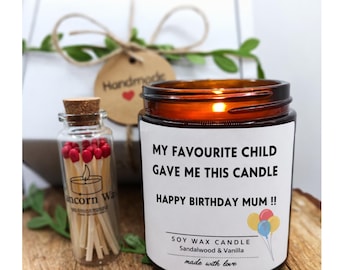 Funny Birthday Candle Gift Set • Scented Soy Wax, Matches Box for mum dad parent
