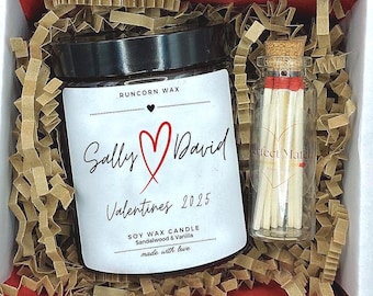 Personalised Valentines Candle Gift Set: Girlfriend wife her galentines, Soy Wax