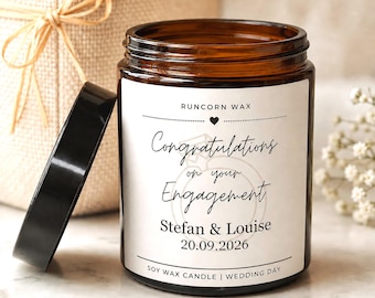 Personalised Engagement Candle, Newly Engaged Couple Gift,  Congratulations Present for Her Him, Keepsake for them