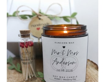 Mr & Mrs Personalised Candle Gift Wedding Day You're Engaged Soy Wax Scented Candle Gift Box with Matches Custom Personalisation Present