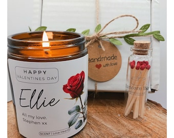 Personalised Valentines Candle • Gift set in box for wife girlfriend partner • Vegan friendly soy