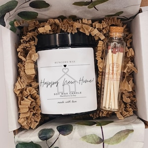 Happy New Home Candle Gift, Moving House, Gift for friend, family, Gift Box with Matches, Housewarming Gift, Soy Wax Scented Candle.