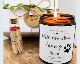 Light Me When Dog Farts • Funny Candle Personalised For Owner • Custom Birthday Present Dog Mum Dad Lover • Gift Paw Prints Print • Name