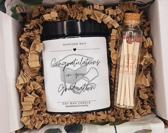 Personalised Graduation Congratulations Candle Gift: Soy Wax, Scented present for family friend her him