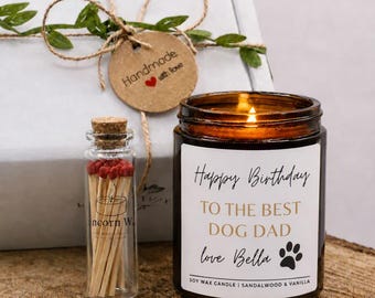 Dog Dad Birthday Candle Gift • Funny Personalised For Owner • Custom Birthday Present Dog Mum Dad Lover • Gift Paw Prints Print • Name