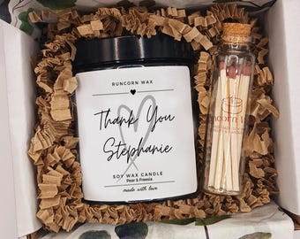 Personalised Thank You Candle Gift Set • Soy Wax Scented Candle with Matches friend appreciation
