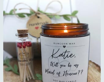Personalised Maid of Honour proposal Candle Gift Box with Matches present sister auntie friend