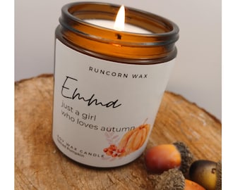 Pumpkin Spice Personalised Candle,  Autumn Gift Box,  Soy Wax Vegan friendly present for friend, colleague, family him her cute idea season