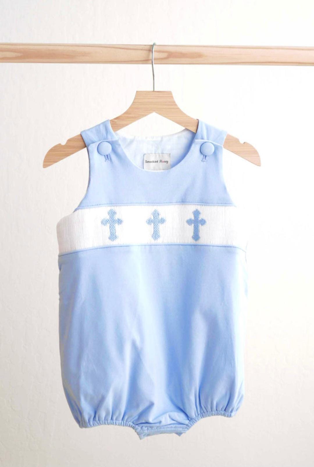 The Bailey Boys Newborn Baby Girls Smocked Cross Christening Sack Gown - Girls main image 0