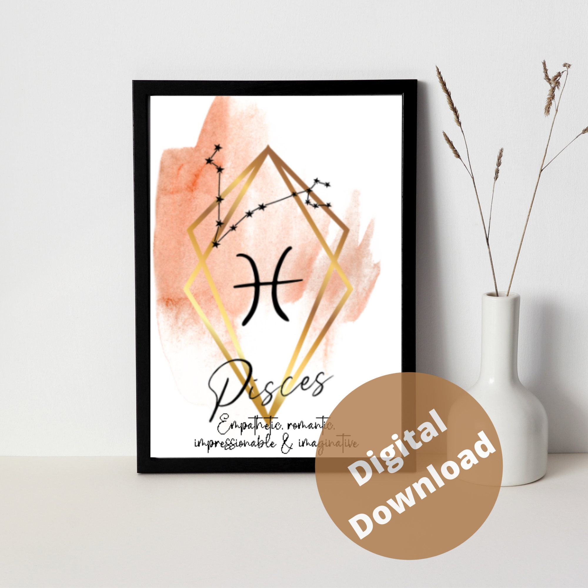 Astrology Water Sign Pisces Wall Art Print Water Illustration Gift for Her Pisces Zodiac Rising Sign Zodiac Print Star Sign
